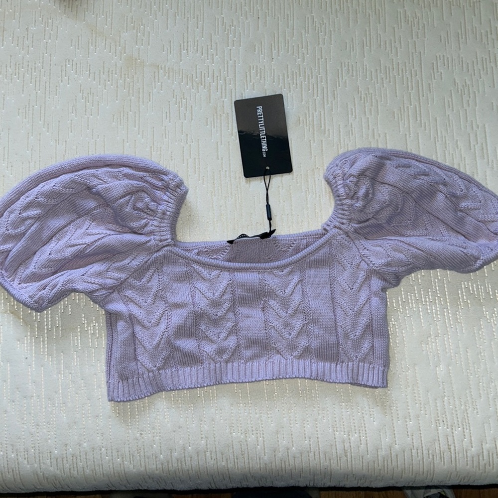 Prettylittlething Cable Knitted Puff Shoulder Top